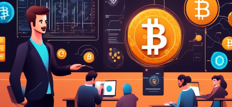 Create a visually engaging illustration that represents the basics of cryptocurrency for beginners. The scene should include a friendly teacher standing by a blackboard with simplified diagrams of blockchain technology, coins symbolizing different cryptocurrencies like Bitcoin and Ethereum, and a group of diverse students attentively learning. The background should feature digital elements and symbols associated with cryptocurrencies, such as cryptographic keys, ledgers, and a secure vault. The overall style should be approachable and educational, with vibrant colors and clear, comprehensible visuals.