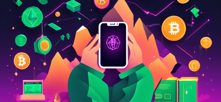 Create an image capturing the essence of a beginner's journey into crypto investing using Robinhood. The scene should feature a young individual excitedly exploring the Robinhood app on a smartphone, with vibrant visuals of cryptocurrency symbols like Bitcoin, Ethereum, and Dogecoin floating around. Include elements that suggest learning and growth, such as books, charts, and motivational symbols. The backdrop could be a cozy, modern workspace to convey a welcoming atmosphere for new investors.