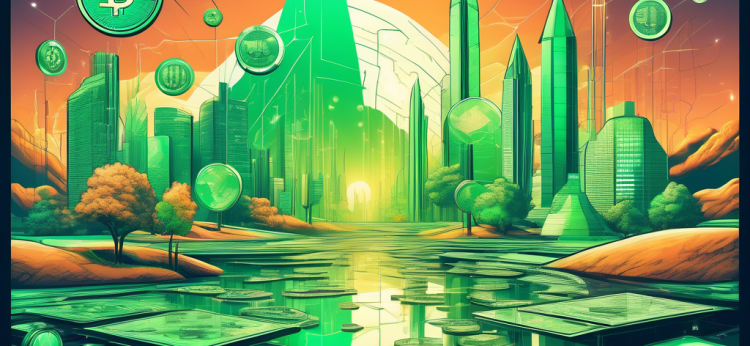 Create an image depicting a futuristic financial landscape in 2023, showcasing digital coins representing popular cryptocurrencies such as Bitcoin, Ethereum, and others. Include elements like advanced technology, digital wallets, green energy implications, and investors analyzing charts on holographic screens. The atmosphere should convey innovation, growth, and dynamic investment opportunities.