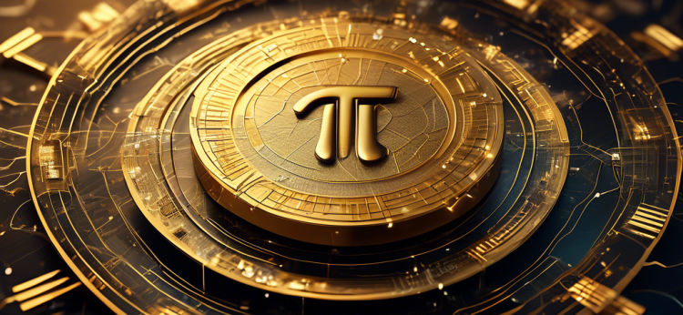 Create a digital illustration that visually explains the value and concept of Pi Coin. Depict a futuristic digital landscape where shiny, golden Pi Coins are circulating around a central hub represented by the Pi symbol. Include elements of blockchain technology, like interconnected nodes and digital networks, alongside traditional financial symbols such as graphs and charts showing value growth. The background should symbolize innovation and modern financial markets, with a blend of sleek technology and vibrant colors.