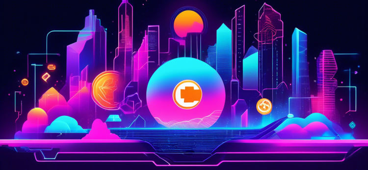 Create an image that depicts a futuristic digital landscape, showcasing the logos of the top cryptocurrency platforms for 2023. Include elements like blockchain networks, digital coins, advanced technology, and a sleek modern aesthetic to illustrate the cutting-edge world of cryptocurrencies. Use a vibrant color palette with neon accents to emphasize innovation and high-tech sophistication.