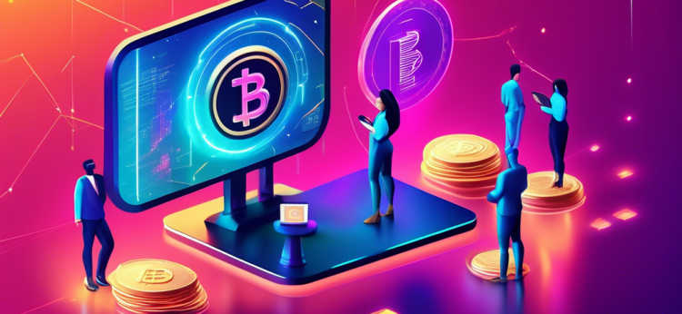 Create an image depicting a futuristic cryptocurrency marketplace with vibrant digital tokens representing various cryptocurrencies. Include popular ones like Bitcoin, Ethereum, and others in the background. Several tokens should be displayed on golden pedestals, indicating they are the top picks. The scene should have a sleek, modern feel with holographic displays showing real-time data and trends.