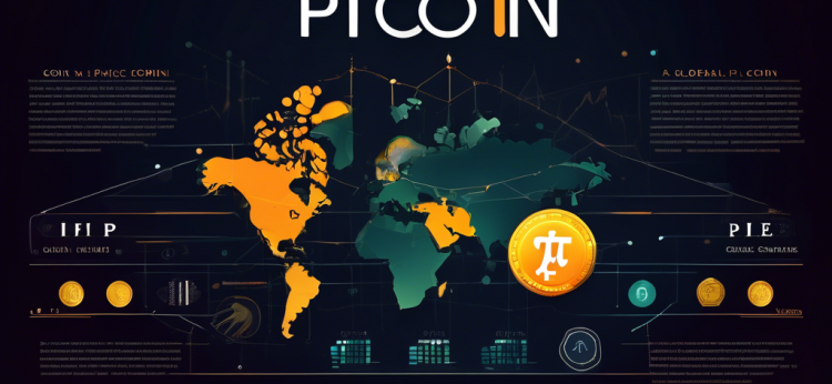 Create an infographic that captures the essence of Understanding the Current Pi Coin Price. The design should include a digital coin symbolizing Pi Coin, real-time price charts with rising and falling trend lines, a globe in the background to signify the global market, and some key data points like current price, market capitalization, and trading volume. The color scheme should be sophisticated with shades of blue and gold. Ensure the layout is visually engaging and informative.