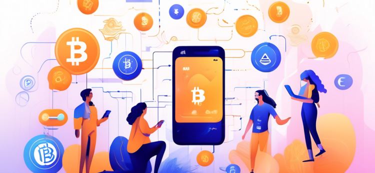 Create a digital illustration showcasing the ease of using Simplex crypto payment solutions. The artwork should feature a sleek, modern interface on a smartphone, with symbols of various cryptocurrencies like Bitcoin and Ethereum, seamlessly interacting with the app. Incorporate a backdrop of a futuristic yet user-friendly financial ecosystem, emphasizing security and simplicity. Illustrate happy users, diverse in age and background, effortlessly making transactions.