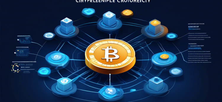 Create a detailed, informative illustration that visually explains Ripple cryptocurrency. Show key aspects such as Ripple's logo, blockchain technology, data nodes, and its use in global financial transactions between banks. Incorporate infographic elements to highlight its main features, benefits, and comparisons to other cryptocurrencies like Bitcoin and Ethereum. Use a modern, tech-centric color palette with blues and whites.