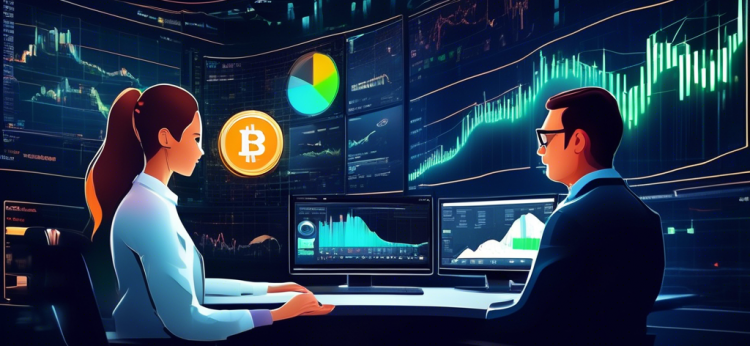 Create an image that visually represents the convergence of the Forex and cryptocurrency markets. Imagine a vibrant, futuristic financial trading room where digital screens display both traditional currency pairings like EUR/USD and cryptocurrency pairs like BTC/ETH. Traders are analyzing data on a massive interactive screen that seamlessly integrates Forex charts with blockchain networks and cryptocurrency graphs. The environment should be dynamic, showcasing innovation and the blending of traditional and modern financial systems, with digital assets floating in a holographic 3D space, symbolizing the intersection of these two markets.